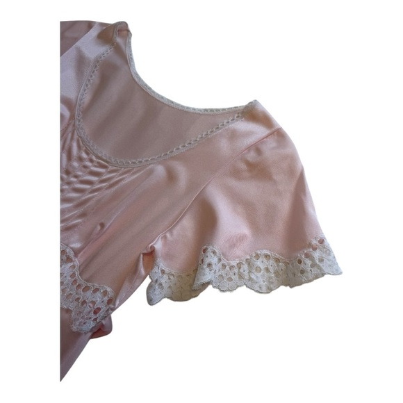 Vintage Nightgown Teddy Light Pink Lace Nylon Tie Back Long Length - Size Medium - Picture 8 of 14